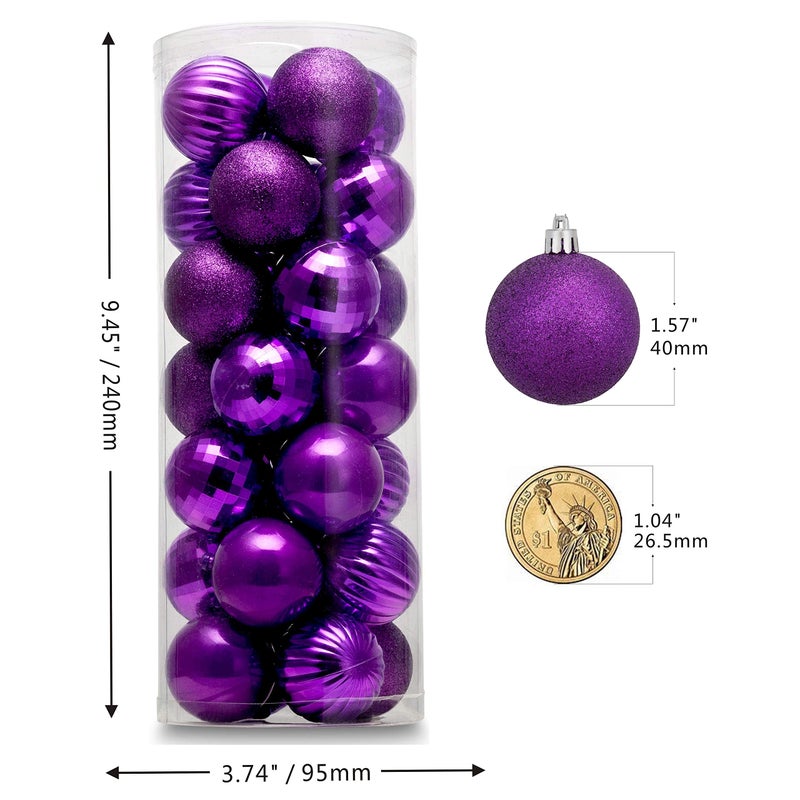 AUXO-FUN Small Size 28ct shatterproof Christmas Ball Ornaments in 4 Classic finishes for Christmas Tree Decoration (Purple, 1.57â€œ Mini Size) - Image 2